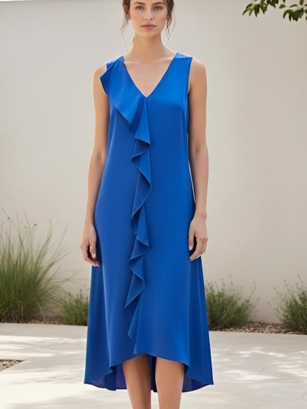 Banana Republic Cascade Ruffle Midi Dress Royal Blue Navy 6 NWT